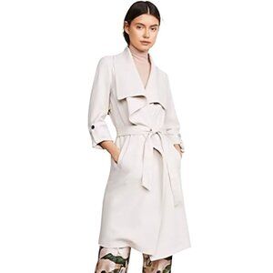 Soia & Kyo Ornella Lightweight Wrap Coat Ivory Belted Roll Tab Sleeve Size M